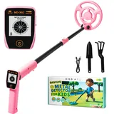 Smofrees Metalldetektor Kinder, über USB Aufladbarer Kinder Metalldetektor mit Einfachem Display, 7,36" Plus-Suchspule, 24"-34" Verstellbare, Outdoor-Spielzeug für Kinder von 8 bis 12 Jahren, Rosa