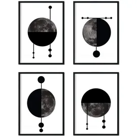 Nacnic Poster Set. mit 4 Geometrische Monden im Schwarz und Grautönen. A4.