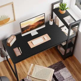 seddō Schwarzer Loft-Computertisch mit Metallregalen für Spiele und die Schule - Schwarz