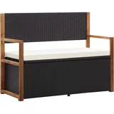 QZZCED Bank mit Stauraum 115 cm Poly Rattan Massivholz Akazie Schwarz, Terrassenbank Gartenbank für Terrasse Outdoor Sitzbank Parkbank aus Für Terrassen, Strände, Camping