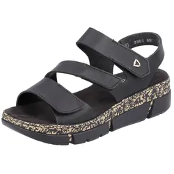 Riemchensandale RIEKER, Damen, Gr. 39, schwarz, Lederimitat, klassisch, Schuhe, Sommerschuh, Sandalette, Keilabsatz, mit Klettverschlüssen
