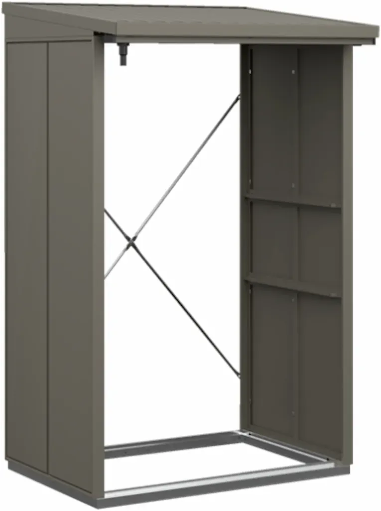 Hörmann Kaminholzregal Berry B 123 x T 103 cm (KHR Typ 1), Motiv Modern (mit breiten Lamellen), Quarzgrau (RAL 7039)