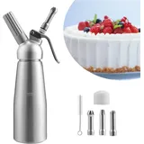 Vingo - Edelstahl Sahnespender, 500ml Sahnesyphon mit 3 Edelstahl Deko-Düsen Rostfrei Schlagsahne Dispenser Für Desserts Gebäck Sahne, Soßen und mehr