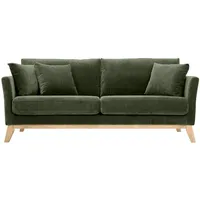 miliboo Skandinavisches Sofa 3-Sitzer Bezug abnehmbar SamtEffekt Khaki OSLO