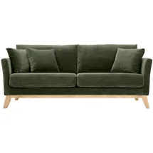 miliboo Skandinavisches Sofa 3-Sitzer Bezug abnehmbar SamtEffekt Khaki OSLO