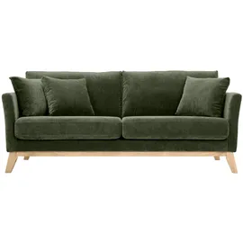 miliboo Skandinavisches Sofa 3-Sitzer Bezug abnehmbar SamtEffekt Khaki OSLO