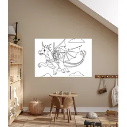Bild QUEENCE "Fliegender Drache & Ritter", weiß (farbe bild(er): weiß), B:60cm H:40cm T:0,4cm, Alu Dibond, Bilder, DIY Wandbild aus Dibond