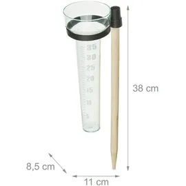 Relaxdays Regenmesser 2er Set, mit Stab, Niederschlagsmesser Garten, Skala 35mm/m2, Kunststoff & Holz, natur/transparent