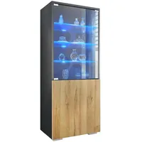 Vladon Vitrine, Eiche, 50x122.5x34.5 cm, Wohnzimmer, Wohnwände, Vitrinenschränke