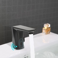 Automatisch Sensor Wasserhahn mit Versorgungsschlauch Waschbecken Chrom Badarmatur Küchenarmatur (schwarz)