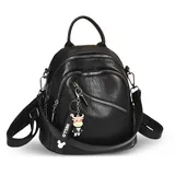 NICOLE & DORIS Kleiner Rucksack Handtasche Damen Mini Rucksäcke PU Leder Wasserdichte Anti-diebstahl Rucksack Cityrucksack Daypack Reiserucksack Schwarz D - L
