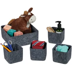 Relaxdays Schubladen Organizer, 5-teiliger Schrankorganizer für Kleiderschrank, Schublade uvm., faltbar, 2 Größen, grau