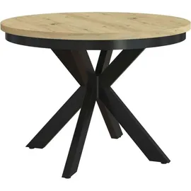 beautysofa Runder Tisch BILBAO Ø 100–180 cm ausziehbar, Metallbeine, Loft-Stil, Farbe: Schwarz/Eiche Artisan - Schwarz/Bronze