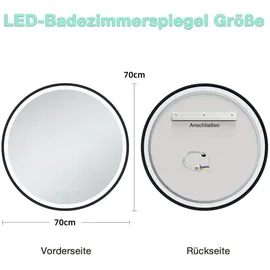 gimbelen LED Runder Badspiegel mit Beleuchtung, 3 Lichtfarben, Dimmbar, Antibeschlag, Energiesparend, Touch-Schalter und Speicherfunktion, LED Badspiegel Schwarz,