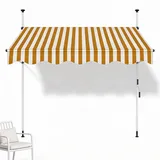 Mucola Klemmmarkise 400 cm mit LED & Solarmodul, Balkonmarkise ohne Bohren, höhenverstellbar 200–300 cm, ausfahrbar 120 cm, UV-beständig, Polyester 180 g/m2, Alu Gestell, Orange Weiß