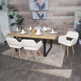 Mendler 6er-Set Esszimmerstuhl HWC-A50 II, Stuhl Küchenstuhl Polsterstuhl, Holz Stoff/Textil Bouclé (450g/m2) FSC® ~ creme