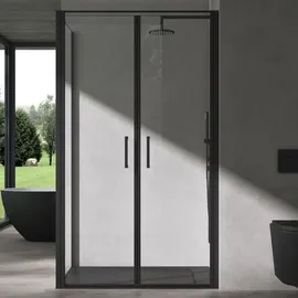 doporro Eck-Duschkabine 90x120x195cm Schwarz Eckdusche ESG-Sicherheitsglas Klarglas inkl. beidseitiger Easy-Clean-Beschichtung Ravenna66