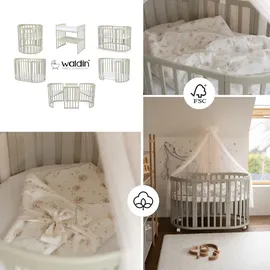 Waldin Babybett OWAL Kinderbett 7in1 mit Matratze, mitwachsendes Kinder-Bett