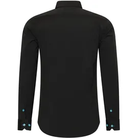 RUSTY NEAL Langarmhemd RUSTY NEAL, Herren, Gr. 4XL, EURO-Größen, bunt (schwarz, türkis), 60% Baumwolle, 37% Polyester, 3% Elasthan, unifarben, Hemden, mit Krawatte