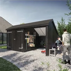 PLUS Multi Gartenhaus 10,5 m2 - 2 Module Doppeltür & offene Fassade m. Dachpappe / Aluleisten