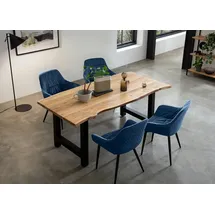 SalesFever Essgruppe "Esszimmerausstattung aus Holz und Metall", blau (natur, blau, schwarz, blau, schwarz), Samt, 180,90, Massivholz, Metall, Polyester, Sitzmöbel-Sets, Essgruppe