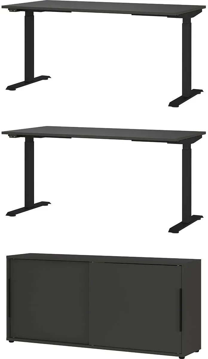Büromöbel-Set GERMANIA "Mailand", grau (graphit), Metall Spanplatte, Metall, Spanplatte, Arbeitsmöbel-Sets, inkl. 2 Schreibtischen und Schiebetürenschrank