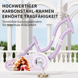 europebazar Habib Gruppe Mädchenfahrrad Klassik | Inkl. Luftpumpe & 6-teiligem Schutz-Set | Kohlenstoffstahlrahmen & Duales Bremssystem | Mitwachsend & sicher... - Lila
