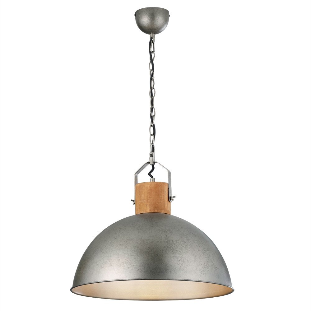 Industrial Lampe silber Küchenlampe hängend Vintage Holz Retro Hängelampe Vintage Esstisch, Höhenverstellbar, Metall, 1xE27, DxH 45x150 cm