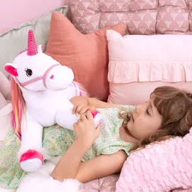 Bayer Design 69536AA Plüsch Einhorn mit Licht, Sound, Funktion, Stofftier, Kuscheltier, Regenbogen Haare,