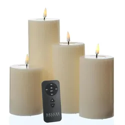 LED Kerzenset MIA Echtwachs Deluxe 4 Größen creme mit Batterien Fernb.