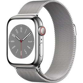 Apple Watch Series 8 GPS + Cellular 45 mm Edelstahlgehäuse silber, Milanaise Armband silber