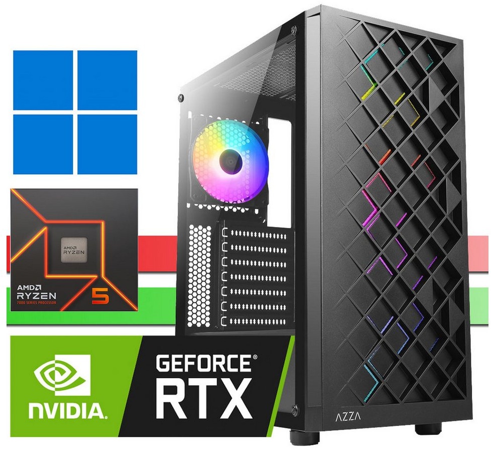 X-HARDWARE X-Gaming 7600, 64GB DDR5 RAM, RTX3060, 256GB NVMe + bis zu 4TB HDD Gaming-PC (AMD Ryzen 5 7600, RTX 3060, 64 GB RAM, 0 GB HDD, 256 GB SSD, Luftkühlung, Windows 11 Professional) 0 GB