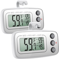 【2 Stück】Brifit Kühlschrank Thermometer, Gefrierschrank Thermometer, Digital Kühlschrankthermometer mit Haken, Thermometer Innen mit Max/Min Funktion, Gut Lesbarer LCD Anzeige - Silber