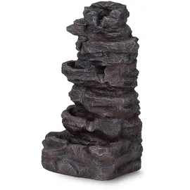 Blumfeldt Stonehenge Solarbrunnen, inkl. Solarpanel, Lithium-ionen-akku (ca. 5h Laufzeit), Led-beleuchtung, Polyresin frostbeständig, für drinnen und draußen Grau