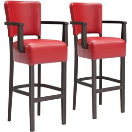 GGM Möbel 2er-Set Bistro Barhocker | Leder | Rot | Gastro Barhocker