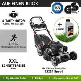 BRAST Benzin Rasenmäher 22224 SPEED 5,2 kW (7 PS)