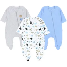 TupTam Unisex Schlafstrampler 3er Pack Baumwolle mit Fuß Jungen, Gr. 74 - 74