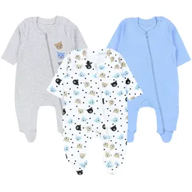 TupTam Unisex Schlafstrampler 3er Pack Baumwolle mit Fuß Jungen, Gr. 74 - 74