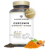 Kurkuma Kapseln Hochdosiert 10.000mg mit 95% Curcuminoiden. 130 Kapseln. Mit Bioperine und Kulturen Komplex. Entzündungshemmende und Antioxidative Wirkung. Laborgeprüft. Vegan. N2 Natural Nutrition