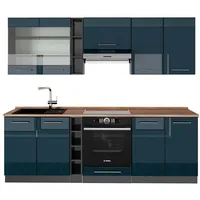 Vicco Küchenzeile Fame-Line 235 cm Dunkelblau Hochglanz