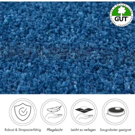 Andiamo Teppichboden ANDIAMO "Ines, Kräuselvelours, Gesamthöhe 8,5 mm, Luxusklasse LC2", blau (dunkelblau), B:400cm L:300cm, Kunstfaser, Teppiche, Uni Farben, Breite 400 cm, strapazierfähig & pflegeleicht