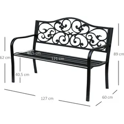 Outsunny - Gartenbank - 127L x 60B x 89H cm - schwarz