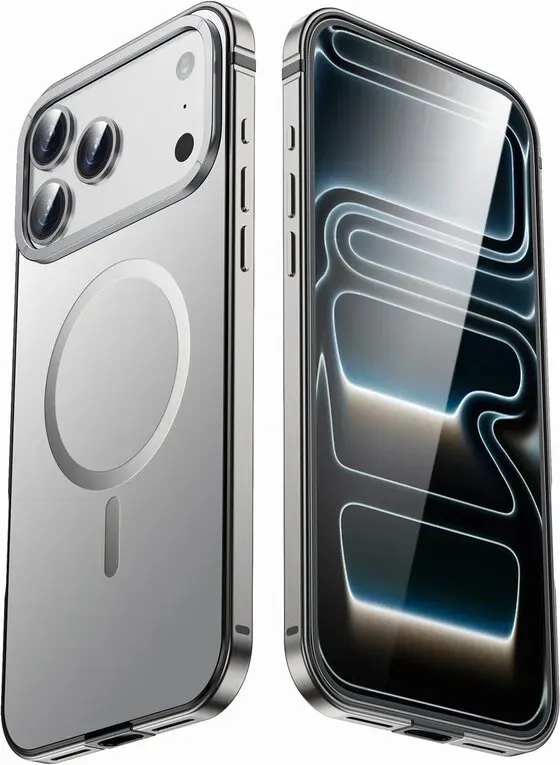 IM-CHEN iPhone 17 Pro Max Hülle, Metallrahmen, Originalfarbe, MagSafe-magnetische Version, Silber, 1 Stück
