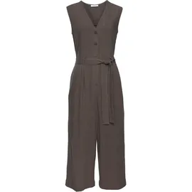 LASCANA Overall LASCANA, Damen, Gr. 36, N-Gr, grün (khaki), Web, Obermaterial: 85% Viskose, 15% Leinen, unifarben, figurumspielend lang, V-Ausschnitt, Overalls Overall, und Taschen, sommerlicher Jumpsuit, casual-chic, Topseller