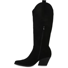 VAN HILL Cowboystiefel in Schwarz Velours