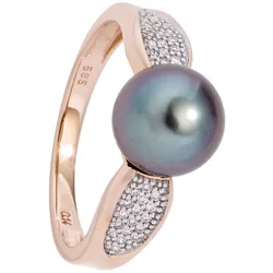 Perlenring JOBO "Ring mit Tahiti-Perle und 34 Diamanten" Gr. 56, rosa (roségold 585), Fingerringe, Damen, 56, SI = kleine Einschlüsse, Roségold 585-Diamanten-Perlen, Rosu00e9gold 585, Diamanten, Perlen, 585 Roségold