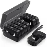 PULIV Extra große wöchentliche Pillendose 2 mal täglich, einseitig offene Pillendose 7 Tage für einfaches Befüllen, schwarzer Sichtschutz AM PM Pillendose für Vitamine, Medikamente,