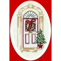 Derwentwater Designs Bothy Threads Grußkarte Kreuzstich-Set Weihnachtstür, 9x13.3cm, DWCDX07,