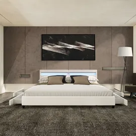 Home Deluxe LED Bett Nube mit Schubladen 200x200cm - versch. Ausführungen - mit Matratze - Weiß