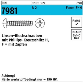 Reyher Blechschraube DIN 7981 LIKO PH 3,9x13 -F-H A 2 Zapfen 1000Stück